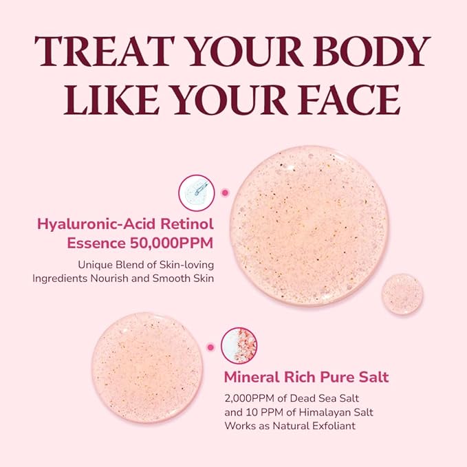 HIMALAYA PINKSALT Daily Scrub & Body Wash - Exfoliating Body Scrub, Dead Sea Salt & Himalayan Pink Salt, Natural Moisturizing Bodywash, Retinol & Hyaluronic Acid Shower Gel, Korean Skincare 14.1oz-Velvo Beauty