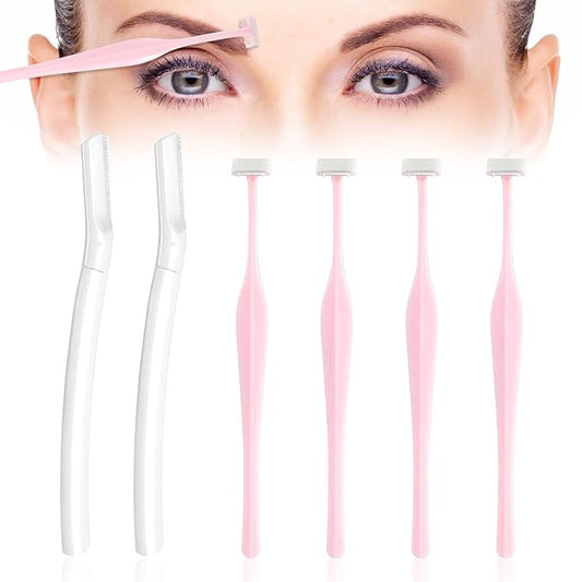 6pcs Eyebrow Razors for Women, Multipurpose Trimmers Set Precision Facial T Shape Shaver Hair Removal Tools Portable Face Exfoliating Dermaplaning Kit with Protective Cover Peach Fuzz-Velvo Beauty