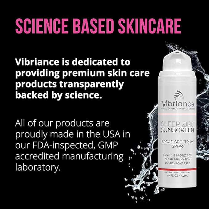 Vibriance Sheer Zinc Sunscreen - Tinted Sunscreen for Face SPF 50, Lightweight Facial Moisturizer with Niacinamide, Hyaluronic Acid - 1.7 fl oz-Velvo Beauty