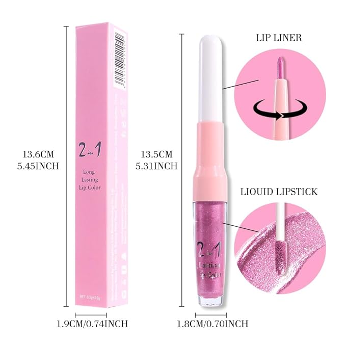 evpct Light Rose Pink Metallic Glitter Lip Liner and Lipstick Combo Lip Gloss Stain Set Makeup for Women Long Lasting Waterproof 24, Pink Metallic Shimmer Frosted Iridescent Shiny Liquid Lipstick 10-Velvo Beauty