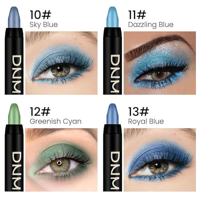 evpct 4Pcs Cream Blue Eyeshadow Stick Pencil Set for Eyes Waterproof Sky Blue Dazzling Blue Greenish Cyan Royal Blue Shimmer Metallic Holographic Eyeshadow Crayon Stick Bulk sombras en crema para ojos-Velvo Beauty