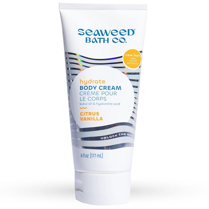 Seaweed Bath Co. Hydrate Body Cream, Citrus Vanilla Scent, 6 Ounce, Nourishing Hand & Body Lotion Moisturizer for Dry Skin, with Sustainably Harvested Seaweed, Kukui Oil, Hyaluronic Acid, Shea Butter-Velvo Beauty