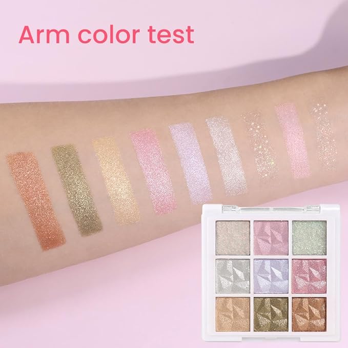 9 Colors Pink Pearl Gold Matte Shimmer Eyeshadow Palette for Eye Makeup,High Pigmented Brown Eye Shadow Primers Powder Palet de sombras de ojos-16#-Velvo Beauty