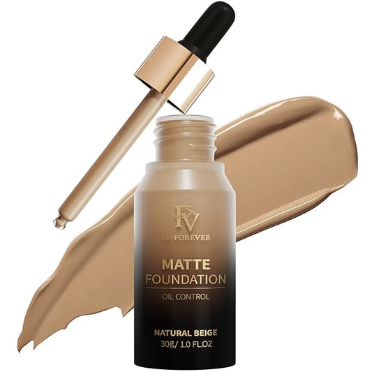 FV Full Coverage Liquid Foundation Makeup, Long Lasting Matte Foundation with Flawless Finish, Concealing & Minimizing Pores, Oil Control Waterproof for Oily Combination Skin, 1 Fl. Oz (Natural Beige)-Velvo Beauty