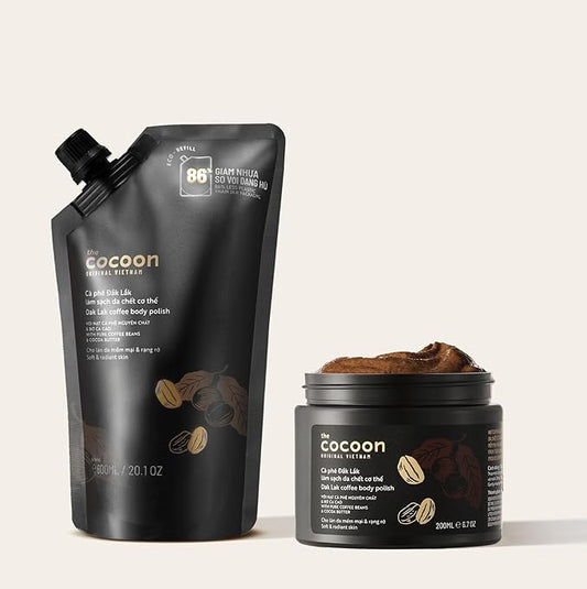 Cocoon Dak Lak Coffee Body Polish with Refill Bag. 100% Vegan Exfoliating Scrub for Smooth & Glowing Skins | Reduce Stretch Marks, Acne & Cellulite | Gift for Coffee Lovers (27 fl oz)-Velvo Beauty