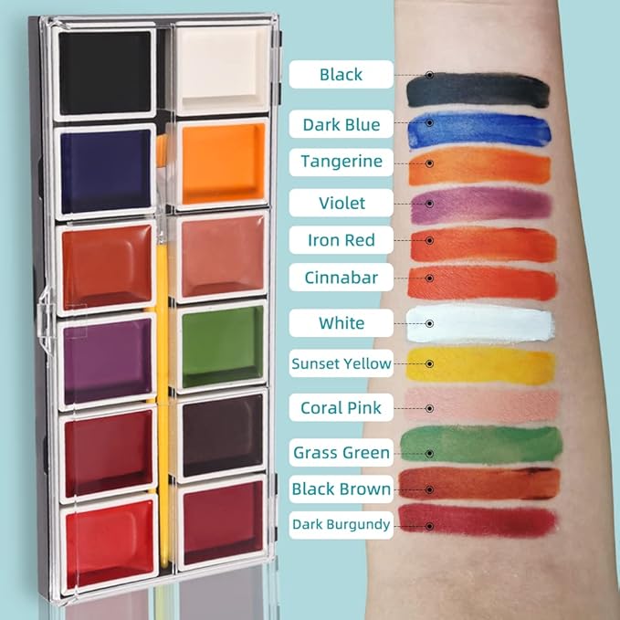 12 Colors Alcohol Activated Makeup Palette Set with Mimic Wound Sponge Makeup Egg for SFX Makeup Halloween Makeup-Velvo Beauty
