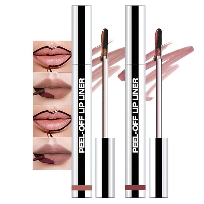 2 Pcs Matte Liquid Lip Stain Peel Off Lip Liner, Long Lasting Lip Tattoo, Waterproof & Transfer-Proof Lip Liner Peel Off Lip Gloss for All Skin Types. 0.12 fl oz #02+#03-Velvo Beauty