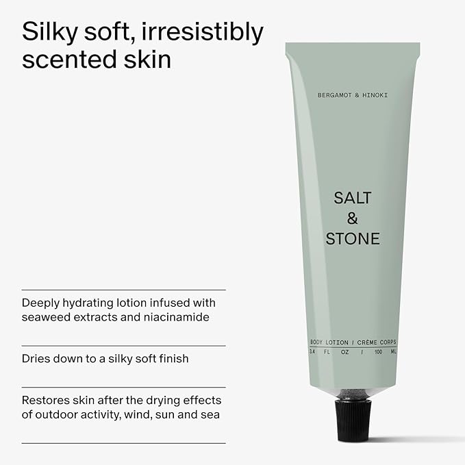 Salt & Stone Body Lotion for Women & Men | Hydrates, Nourishes & Softens Skin | Restores Dry Skin | Fast-Absorbing | Cruelty-Free & Vegan (100 ml) (Bergamot & Hinoki)-Velvo Beauty