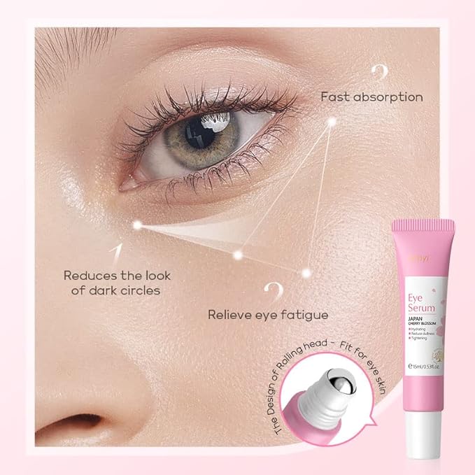 AKARY Cherry Blossom Eye Roller Serum Eye Moisturizer, Deep Hydration Eye Serum with Caffeine and Sodium Hyaluronate, Under Eye Cream to Reduce Dark Circles, Fine Lines, Smoothing Skin Care Treatment-Velvo Beauty