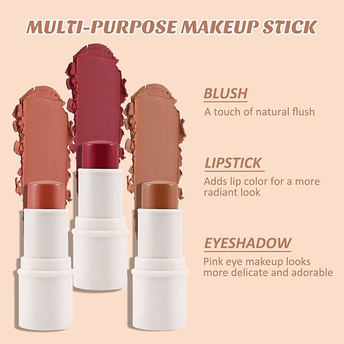Boobeen Cream Blush stick, Multi Face Blush for Cheek, Lip and Eye, Pigmented Matte Finish for Natural Flush Color, Buildable and Lightweight-Velvo Beauty