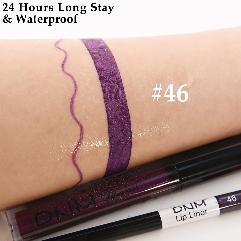 evpct 2Pcs Dark Deep Purple Matte Liquid Lipstick Lip Gloss Stain and Retractable Lip Liner Makeup Set for Women Long Lasting Waterproof 24 Hours Lipstick labial mate larga duracion 24 46#-Velvo Beauty