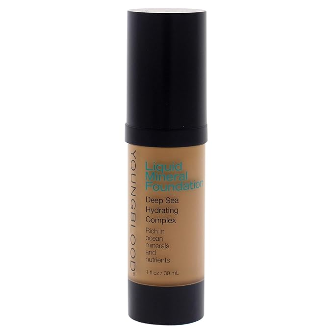 Youngblood Clean Luxury Cosmetics Liquid Mineral Foundation | Full Coverage Mineral Lightweight Makeup All Skin Types | Vegan, Cruelty Free, Paraben Free, Gluten (Suntan)-Velvo Beauty