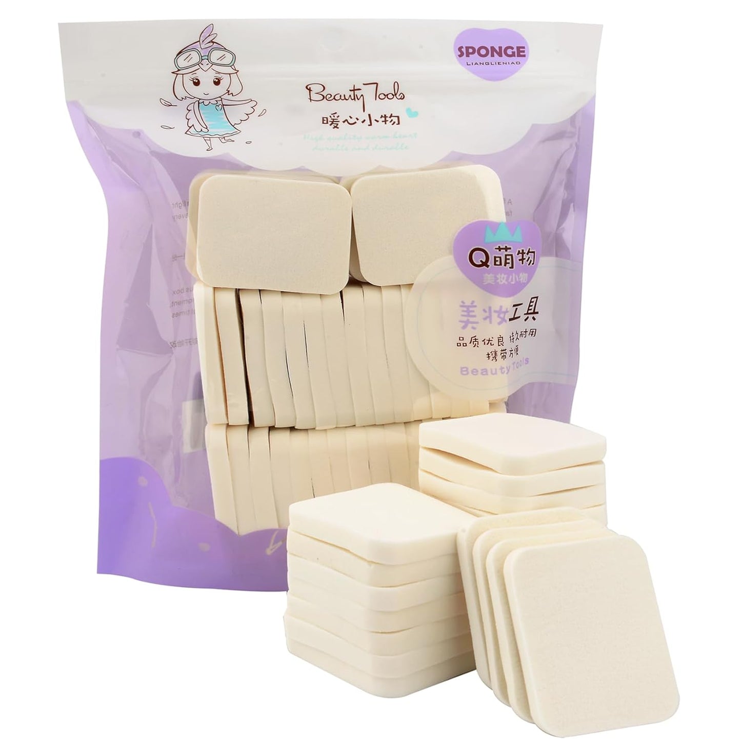 40 PCS Makeup Blenders Sponges Set, Use for Dry and Wet, Perfect for Full Face Curve Blending, Cream, Liquid, Powder Foundation Cosmetics, Latex Free & Soft & Flexible, Square-Velvo Beauty