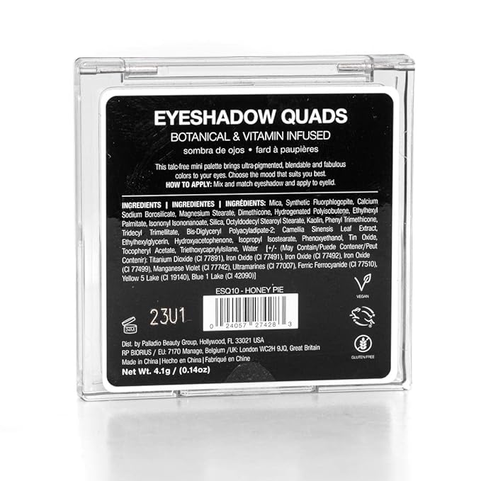 Palladio Eyeshadow Quads, Velvety Pigmented Blendable Matte, Metallic & Shimmer Finishes, Creamy Formula, Four Way Quad Eye Shadow Palette, Talc-Free (Honey Pie)-Velvo Beauty