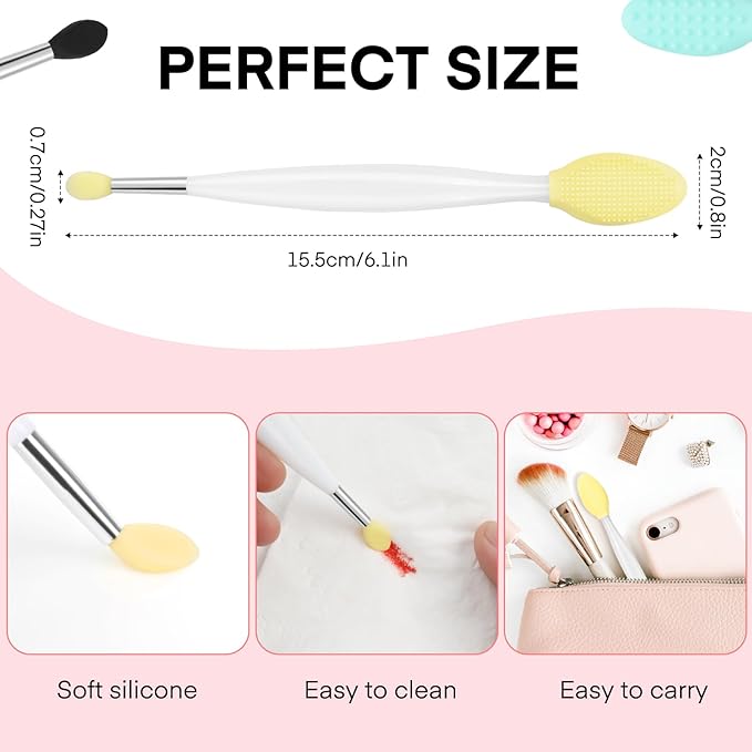 Unaone Lip Scrub Brush - 3 PCS Dual-ended Lip Scrubber Exfoliator and Silicone Lip Brush, 2-in-1 Silicone Lip Scrub Tool Lip Mask Applicator, Gentle Exfoliator & Applicator for Soft-Velvo Beauty
