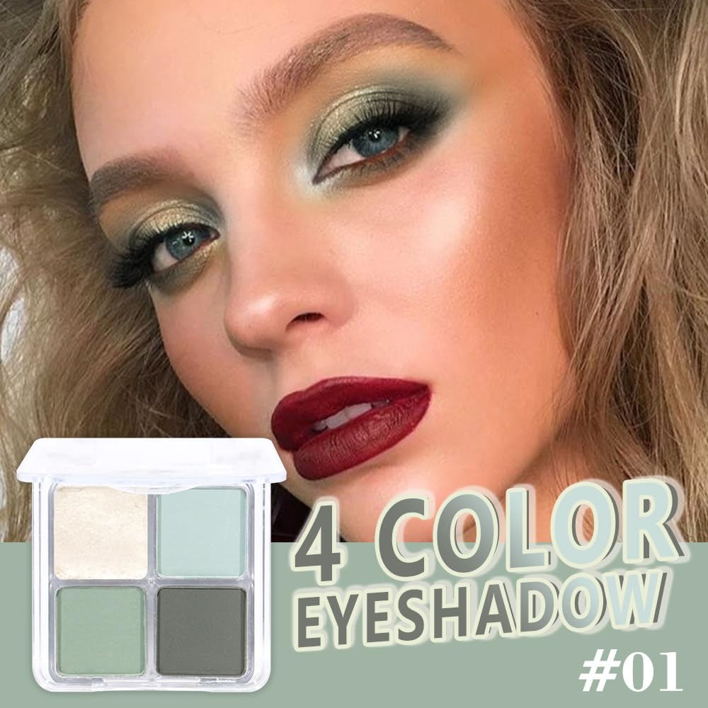 Light Green 4Colors Eyeshadow Makeup Palette,Mint Green Natural Neutral Powde Eye Shadow Palettes for Older Women,Long Lasting Naturing-Looking,Lightweight,Waterproof,Eye Makeup Kit Travel Size,Vegan-Velvo Beauty