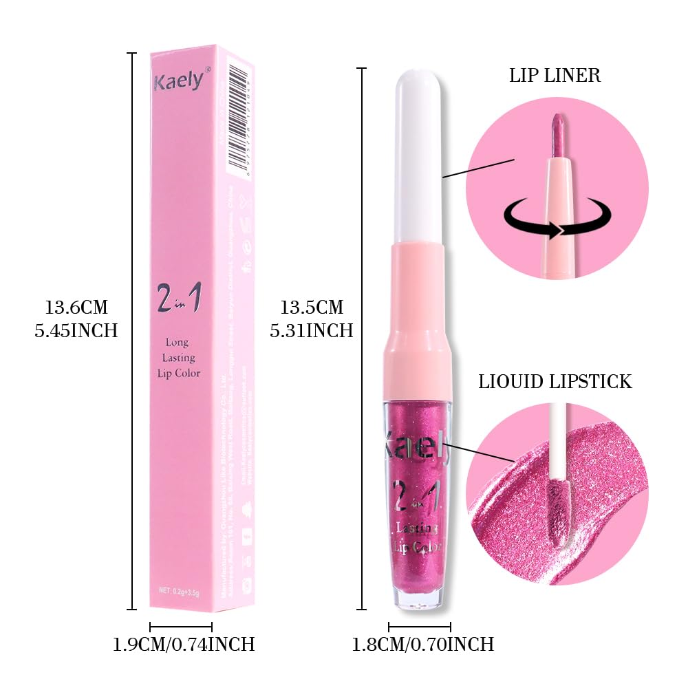 Kaely 2-in-1 Rose Metallic Lipstick and Lip Liner, Shimmer Liquid Metallic Lipsticks for Women, Glitter Lip Gloss Stain Long Lasting Waterproof Smudge Proof 24 Hour, Vegan Makeup, 15-Velvo Beauty