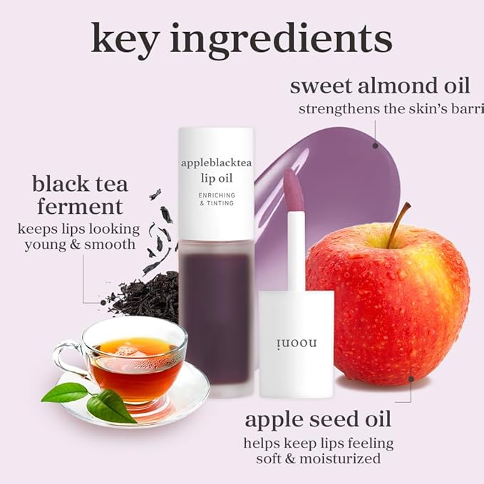 NOONI Korean Lip Oil - Appleblacktea | Long-Lasting, Moisturizing, Plumping, Revitalizing for Dry Lips, Waterproof, No Peel Off, Hydrating, Nourishing Crystal Clear, 0.12 FL Oz-Velvo Beauty