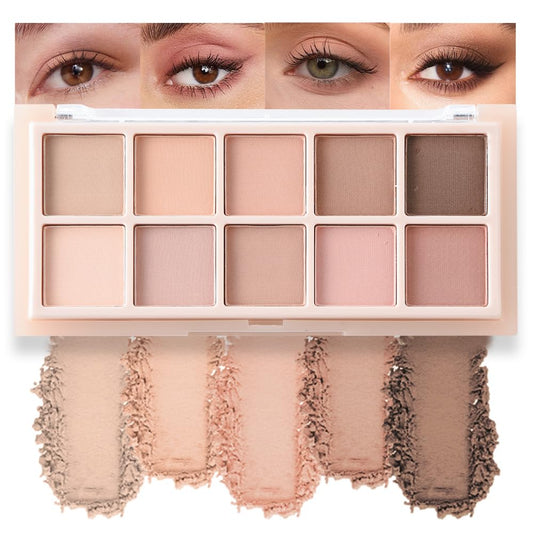 10 Color Matte Neutral Eyeshadow Palette - Nude Naked Beige Brown Shades, Blendable Long-Lasting, Vegan Cruelty-Free Natural Nude Eye Shadow Palette for Women, Professional Makeup Looks-Velvo Beauty