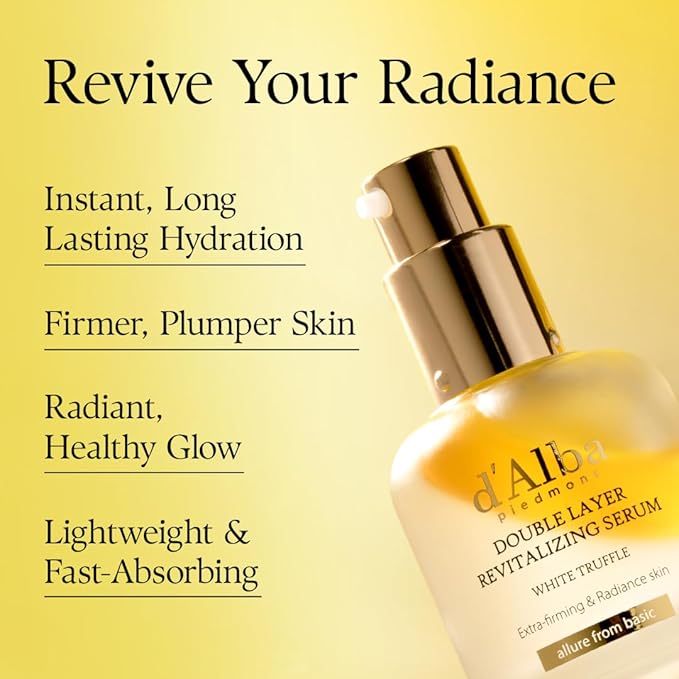d'alba Piedmont Italian White Truffle Double Layer Revitalizing Serum, 100hr Hydration, Hyaluronic Acid and Centella Asiatica, Skin Firming and Tightening, Long-lasting Korean Skin Care (1.69 fl.oz)-Velvo Beauty