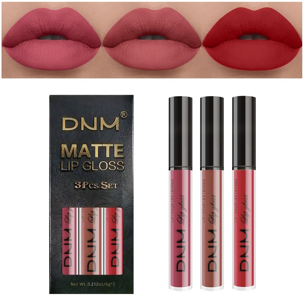 evpct 3Pcs Mauve Neutral Light Rosey Nude Blue Red Matte Liquid Lipstick Lip Stain Sets for Women Long Lasting 24 Hours Lipstick Light Skin labiales matte larga duracion 24 matenhoras originales-Velvo Beauty