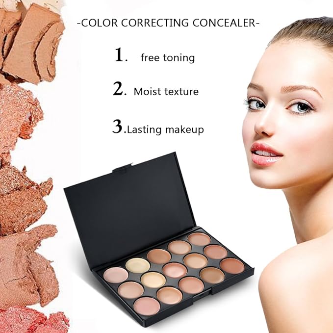 15 Colors Cream Foundation & Contour Palette, Professional Makeup Set, Multifunctional Concealer, Natural Finish, Full Coverage, All Skin Types, Unisex, Includes Storage Bag-Velvo Beauty