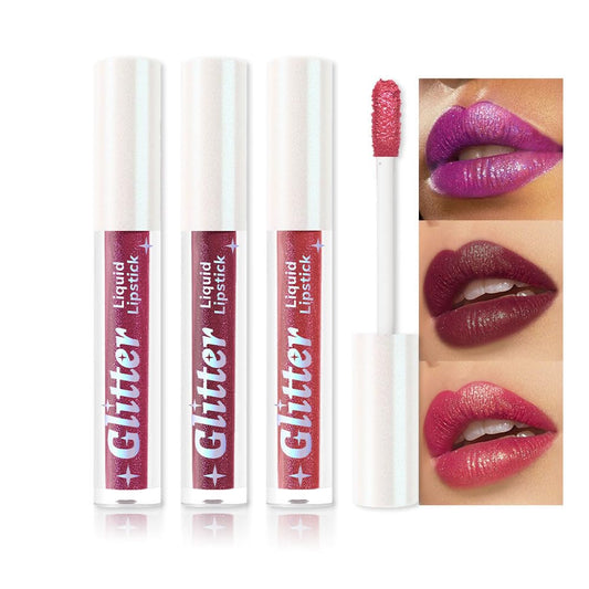 3Pcs Metallic Lipstick for Women,Lightweight Glitter Sparkling Liquid Lipsticks,Shimmer Lip Gloss Stain Long Lasting Waterproof Smudge Proof Non-Drying 24 Hour Full Coverage Lip Makeup,Vegan-Velvo Beauty