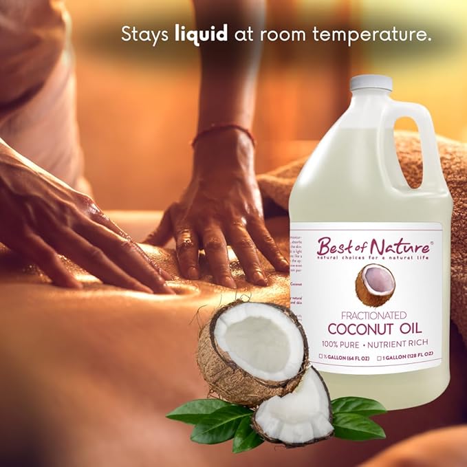 Best of Nature 100% Pure Fractionated Coconut Oil - Liquid MCT Massage & Body Oil, Unscented Moisturizer for Hair, Skin, Face, Aromatherapy Carrier for Essential Oils, Gallon (128 fl oz)-Velvo Beauty