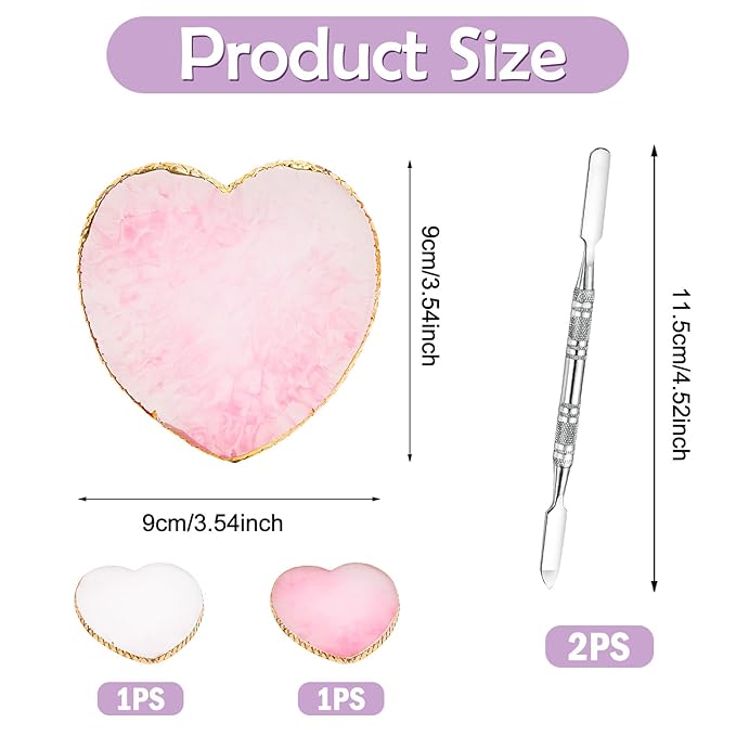 2 Pcs Resin Nail Art Palette and 2 Pcs Nail Brush, Color Palettes Cosmetic Mixing Tools, Nail Polish Palette with Stainless Stirring Rod for Nail Salons and Beginners (White, Pink)-Velvo Beauty