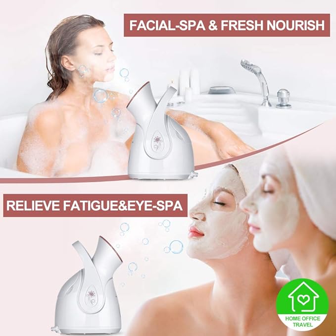 Facial Steamer, Amconsure Nano Ionic Face Steamer for Home, 100ML Warm Mist Humidifier for Women Moisturizing, Unclogs Pores-Bonus Stainless Steel Skin Kit and 2 Face Scrubbers-Velvo Beauty