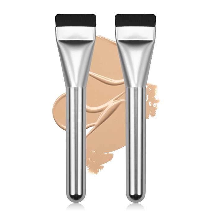 2Pcs Flat Foundation Brush,Face Mask Brush Makeup Spatula Facial Brush for Liquid Foundation Mask,Premium Face Korean Makeup Brush for Blending Cream (Silver&Silver)-Velvo Beauty