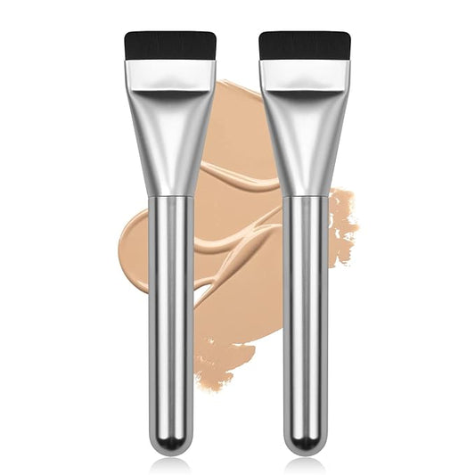 2Pcs Flat Foundation Brush,Face Mask Brush Makeup Spatula Facial Brush for Liquid Foundation Mask,Premium Face Korean Makeup Brush for Blending Cream (Silver&Silver)-Velvo Beauty