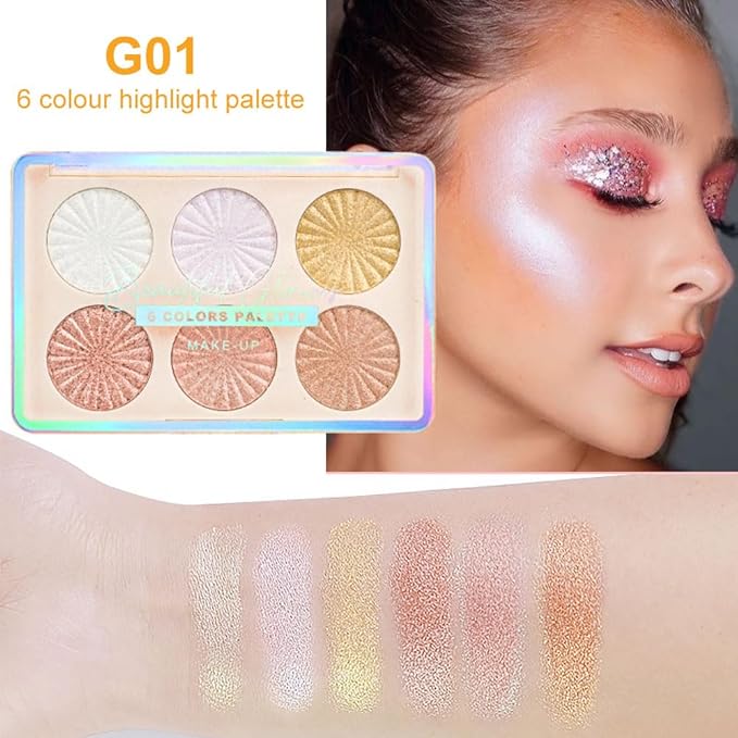 6 Colors Face Highlighter Makeup Palette iluminadores de maquillaje profesional luminizers Cheek Diamond Shimmer Stick Glitter Bronzer and Highlighter Palette makeup illuminators highlighters for face-Velvo Beauty