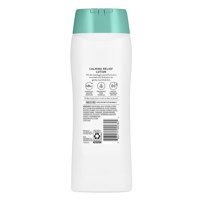 Suave Calming Relief Hand & Body Lotion for Women With Prebiotics For Sensitive Skin, Fragrance & Allergen Free, Helps Restore Skin's Moisture Barrier, 18 FL OZ, 6 Pack-Velvo Beauty