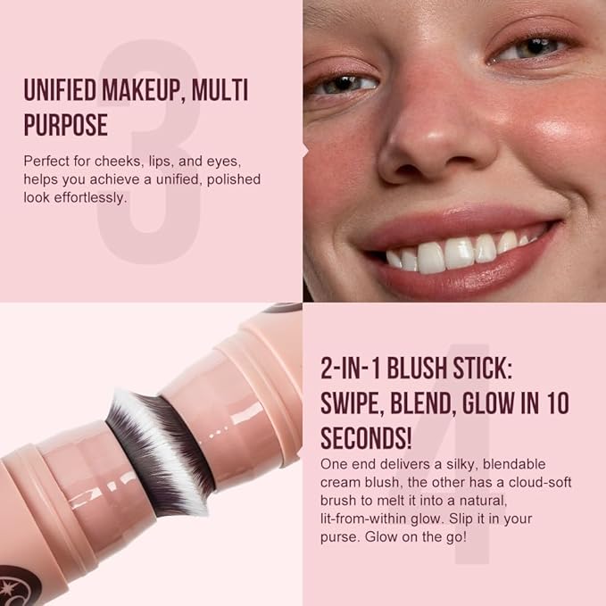 Multi-Use Waterproof Makeup Cream Blush Stick with Brush, Unidollss 3-in-1 Contour Bronzer Blush Stick for Cheeks, Eyes, and Lips, All day wear, Easy Application (07 MOCHA)-Velvo Beauty