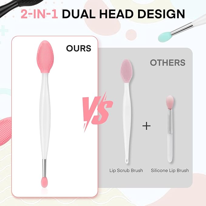 Unaone Lip Scrub Brush - 3 PCS Dual-ended Lip Scrubber Exfoliator and Silicone Lip Brush, 2-in-1 Silicone Lip Scrub Tool Lip Mask Applicator, Gentle Exfoliator & Applicator for Soft-Velvo Beauty