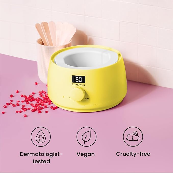 KoluaWax Premium Waxing Kit for Women - Hot Melt Hard Wax Warmer for Hair Removal, Eyebrow, Bikini, Legs, Face, Brazilian Wax - Machine, 4-Pack Beads, Accessories, Sun-Velvo Beauty
