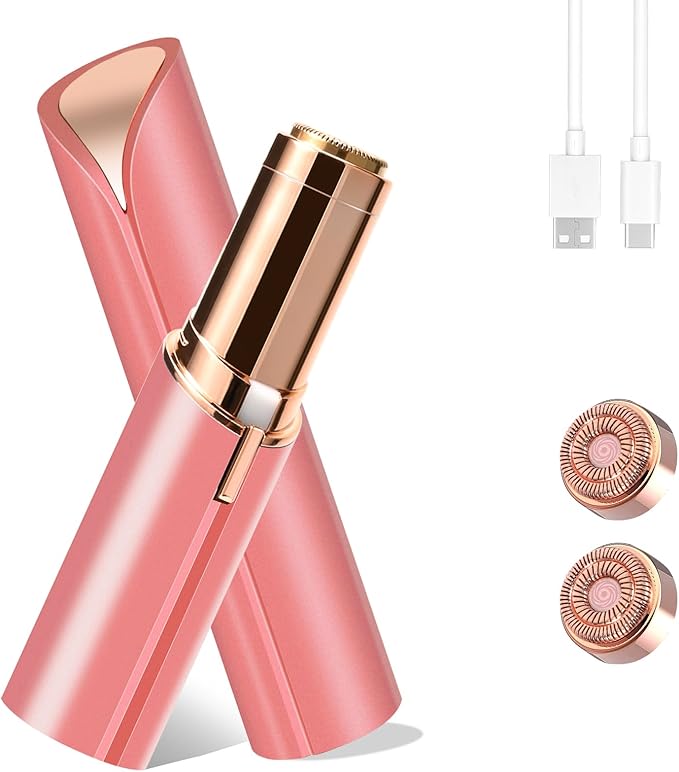 Facial Hair Removal for Women, Portable Painless Hair Remover Device, Rechargeable, with 2 Replacement Heads, for Face, Upper Lip and Chin (Rose god)-Velvo Beauty