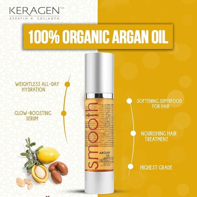 KERAGEN - Nourishing Hair Serum for Dry Damaged Hair - Argan Oil for Hair Treatment - Brilliant Shine, Heat Protection with Paraben, Phthalate and Sulfate Free Formula (1.7 Oz)-Velvo Beauty