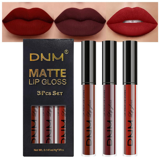 evpct 3Pcs Dark Red Deep Red Oxblood Red Matte Liquid Lipstick Lip Stain Sets for Women Matte+Lipstick Long Lasting Permanent 24 hr Hours Magic Lipstick 24 Hours original Waterproof 26-Velvo Beauty