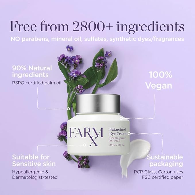 Farm Rx Bakuchiol Eye Cream - Vegan Revitalizing Cream to Reduce Dark Circles and Wrinkles Under and Around the Eyes, an Alternative to Retinol (30ml/1 fl oz) Clean Beauty-Velvo Beauty