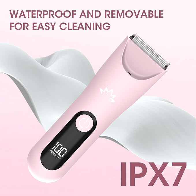 Lanumi Bikini Trimmer Women Rechargeable Body Hair Trimmer Electric Shaver Pubic Hair Grooming Kit with Charging Dock IPX7 Waterproof Wet/Dry Use (Pink)-Velvo Beauty