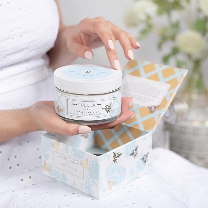 LOLLIA Wish Body Butter, 5.5 oz. - Sugared Pastille Fragrance - Shea Butter & Cocoa Butter, Body Lotion for Women, Hydrating & Smooth Body Moisturizer-Velvo Beauty