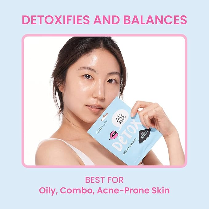 FACETORY K Beauty Face Mask Skin Care - LET'S TALK DETOX PURIFYING Sheet Mask with Charcoal & Volcanic Ash | Pore Refining Charcoal Face Mask (5 Pack)-Velvo Beauty