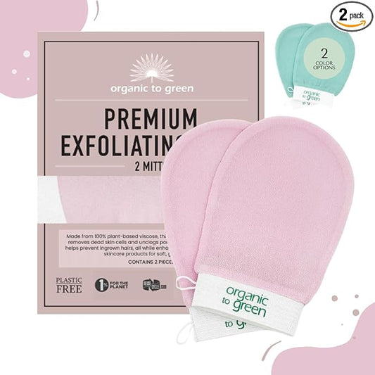 Organic to Green Premium Exfoliating Mitt for Body (2pc) – 100% Vegan Viscose Traditional Body Scrub Washcloth – Body Exfoliator (Pink)-Velvo Beauty