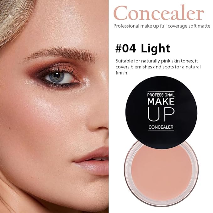Pot Concealer with Makeup Brush Set,Tattoo Color Correcting Concealer,Full Face Color Correcting Conceal Foundation,Under Eye Concealer Brightener Dark Eye Ring corrector de ojeras (04-LIGHT)-Velvo Beauty
