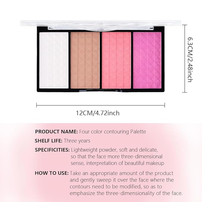Matte Powder Blush Palette, 4 Colors Face Palette with White Highlighter, Brown Contour, Pink & Rose Pink Blush for Cheeks, Natural Lasting Makeup Palett for Women, Blus and Highlighter Pallet-Velvo Beauty
