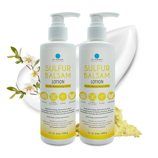 Dr. Robaina Sulfur Balsam Lotion – Lightweight Moisturizer for Dry, Flaky & Itchy Skin – Calms Redness, Supports Skin Barrier & Locks Hydration – Shea Butter & Tea Tree – 8 fl oz, USA Made-Velvo Beauty