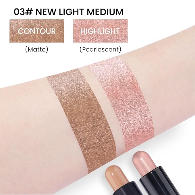 evpct 2in1 Face Shaping & Contouring Stick Cream Contour Concealer Bronzer Stick Makeup Kit for Beginner Face Highlighter Makeup Stick contorno maquillaje de maquillaje profesional,NEW Light Medium-Velvo Beauty