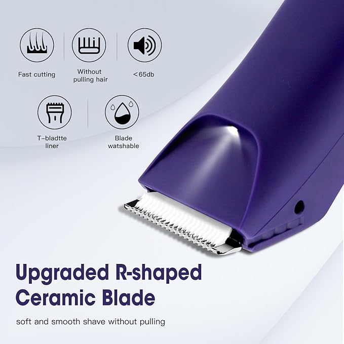 Bikini Trimmer for Women,Wet/Dry Personal Pubic Hair Trimmer Womens Electric Razors Shaver for Underarm Leg Arm Body Hair Private Area,LED Light Ceramic Blade IPX7 Waterproof Rechargeable LCD Display-Velvo Beauty